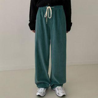 High-waist Drawstring Corduroy Wide-leg Pants