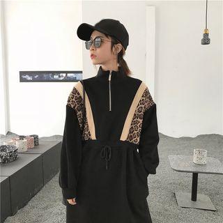Leopard Mock-neck Long-sleeve Dress As Figure - One Size