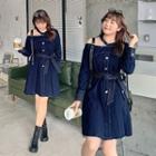 Cold-shoulder Long-sleeve Mini A-line Denim Dress