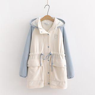 Hooded Color Block Button Coat