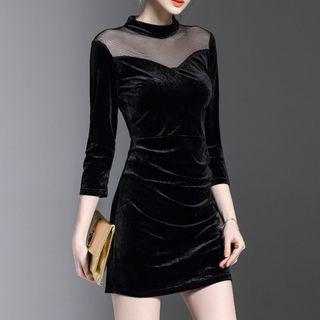 Mesh Panel 3/4 Sleeve Dress