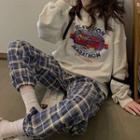 Printed Pullover / Plaid Cropped Harem Pants