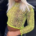 Long-sleeve Snake Print Cropped Top