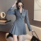 Pleated Double-breasted Mini A-line Blazer Dress