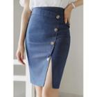 Button-up Denim Midi Pencil Skirt