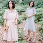 Set: Short-sleeve Plaid A-line Chiffon Dress + Slipdress