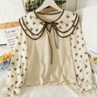 Patchwork Tie-neckline Printed Knit Top