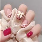 Bow / Faux Pearl Faux Nail Tips X38 - Light Pink & Dark Red - One Size