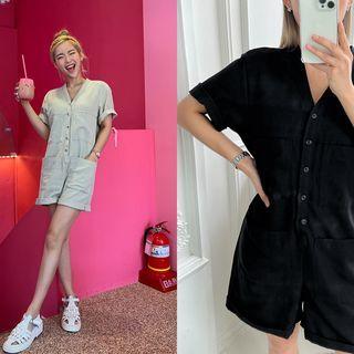 V-neck Button-up Playsuit