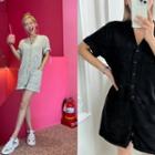 V-neck Button-up Playsuit