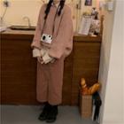 Long-sleeve Collar Pullover / Corduroy Slit Midi Skirt