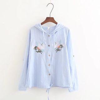 Crane Embroidered Hooded Jacket