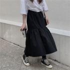 Short-sleeve Slit-side Oversize Tee / Ruched Midi Skirt