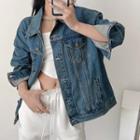 Collar Pocketed Button-up Denim Jacket