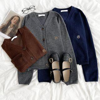 Long-sleeve V-neck Embroidered  Knit Cardigan