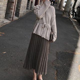 Set: Sashed Sweater + Midi A-line Knit Skirt