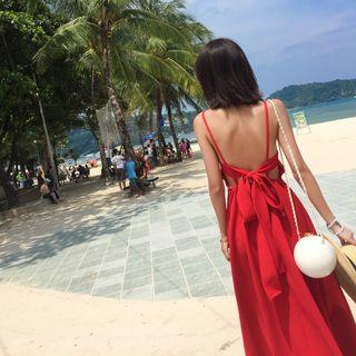 Spaghetti-strap Open-back Maxi A-line Dress