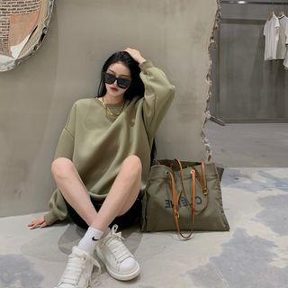 Round-neck Plain Oversize Sweatshirt Green - One Size
