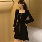 Long-sleeve Zip-up A-line Dress