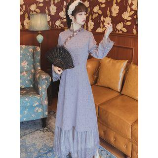 Jacquard Long-sleeve Maxi Shift Dress