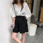 Lace Panel Elbow-sleeve Blouse / Wide-leg Jumper Shorts