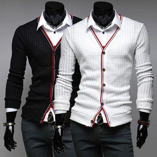 Stripe Trim Ribbed Cardigan