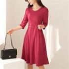 Tall Size 3/4-sleeve Dress With Belt