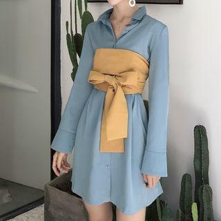 Long-sleeve Shirt Dress / Bow Strapless Top / Set