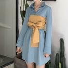 Long-sleeve Shirt Dress / Bow Strapless Top / Set