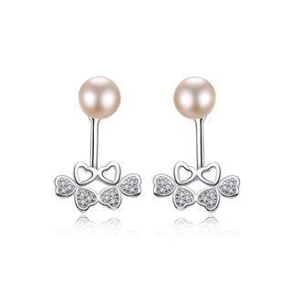 Sterling Silver Fashion Romantic Heart-shaped Pink Freshwater Pearl Earrings With Cubic Zirconia Silver - One Size