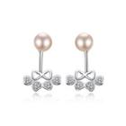 Sterling Silver Fashion Romantic Heart-shaped Pink Freshwater Pearl Earrings With Cubic Zirconia Silver - One Size