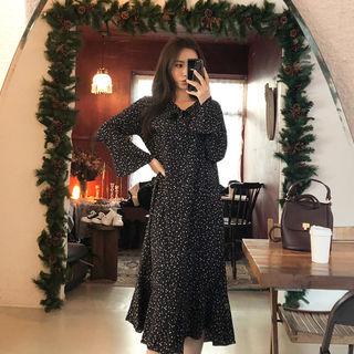 Bell-sleeve Patterned Dress Navy Blue - One Size