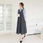 Flap-pocket Flared Pinafore Dress