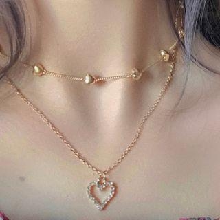 Alloy Heart Pendant Layered Choker Necklace 0443a - Necklace - One Size