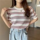 Round-neck Striped Cut-out Short-sleeve Top