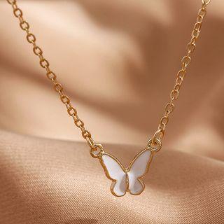 Butterfly Pendant Necklace 1pc - Gold & White - One Size