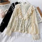 Ruffled-trim Mock-neck Lace Blouse