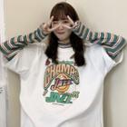 Mock-two-piece Color-block Printed Sweatshirt