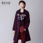 Embroidered Lapel Striped Double-breasted Coat