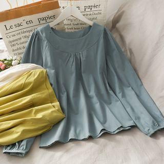 Puff-sleeve Plain Loose Top