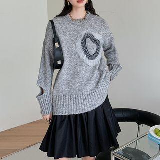 Heart Applique Cutout Sweater