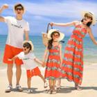 Family Matching Spaghetti Strap Maxi Sundress / Short-sleeve T-shirt / Shorts