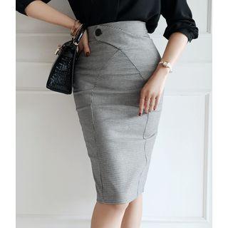 High-waist Houndstooth Midi Pencil Skirt