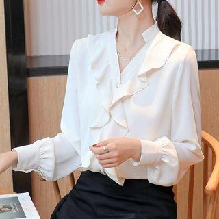 Lantern-sleeve Ruffled Chiffon Blouse
