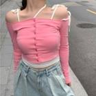 Off-shoulder Cropped T-shirt / Tie-strap Camisole Top