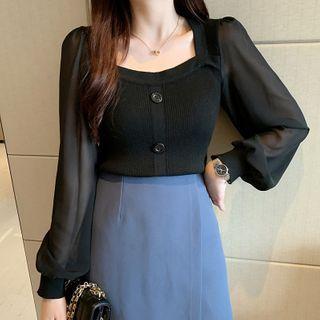 Bell-sleeve Panel Knit Blouse