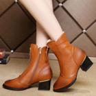 Embossed Faux Leather Panel Block Heel Ankle Boots