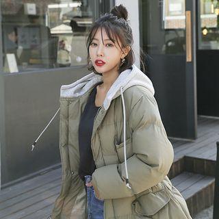 Hood Drawstring-waist Long Puffer Coat