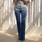 High-waist Washed Boot-cut Pants