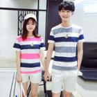 Couple Matching Striped Short-sleeve T-shirt / Plain Shorts